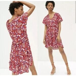 Anthropologie Robin Dress Women’s Small Tiered‎ Paisley Floral Red